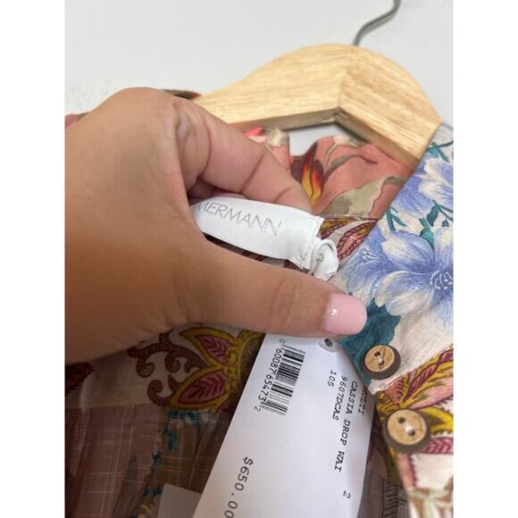 NWT Zimmermann Cassia Drop Waist Patchwork Floral Mini Dress Multi Color Size: 8 - Picture 6 of 9